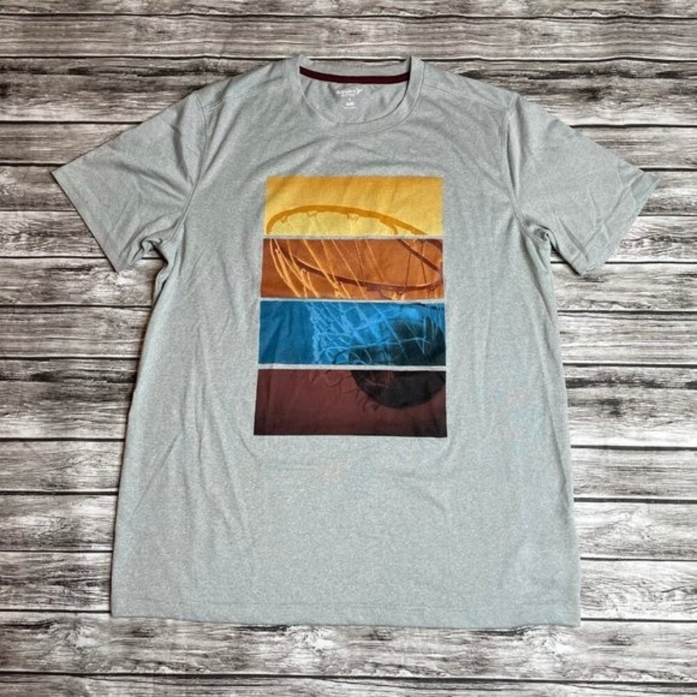 Old Navy Active Men’s Grey Multi-Color Basketball Graphic Go-Dry Tee Medium M